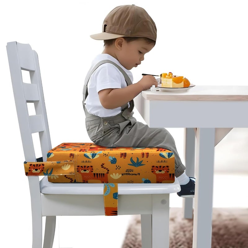 Funcority Toddler Booster Seat for Dining Table, Portable Booster Seat for Kitchen Chair, 4 Inch High-Density Foam Cushion with Adjustable Safety Straps and Non-Slip Bottom, Perfect for Kids Travel and Daily - Image 1